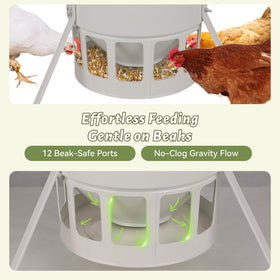 Ground-mounted design keeps feed clean and dry outside.