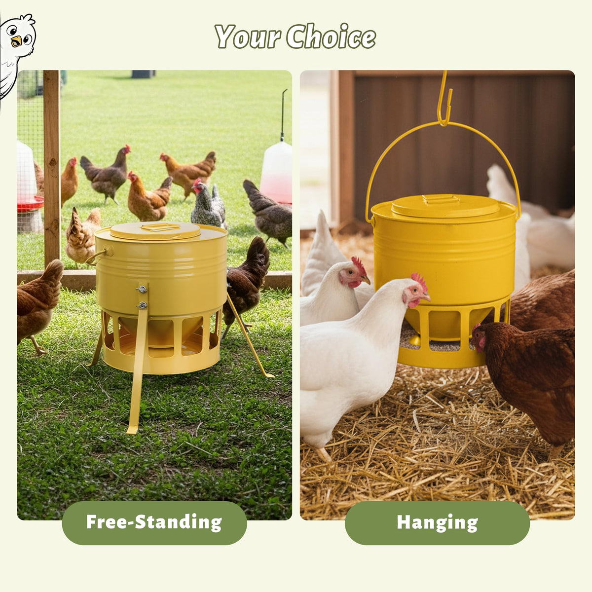 KOL Metal Chicken Feeder 5mm legs and tripod base for uneven ground