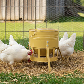 KOL Metal Chicken Feeder yellow finish brightens the coop