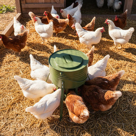 Movable handle allows easy relocation between coops or runs.