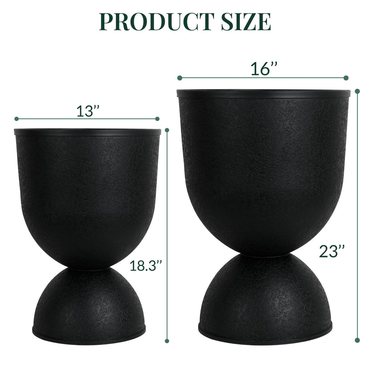 KOL Planters black pedestal base provides sleek support for tall pots