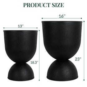 KOL Planters black pedestal base provides sleek support for tall pots