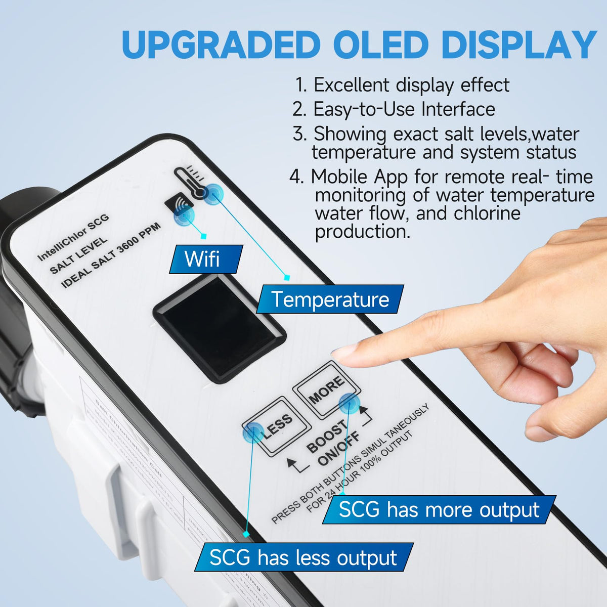 Kolasina salt-chlorine-generator front panel highlights durable PE shell for long life