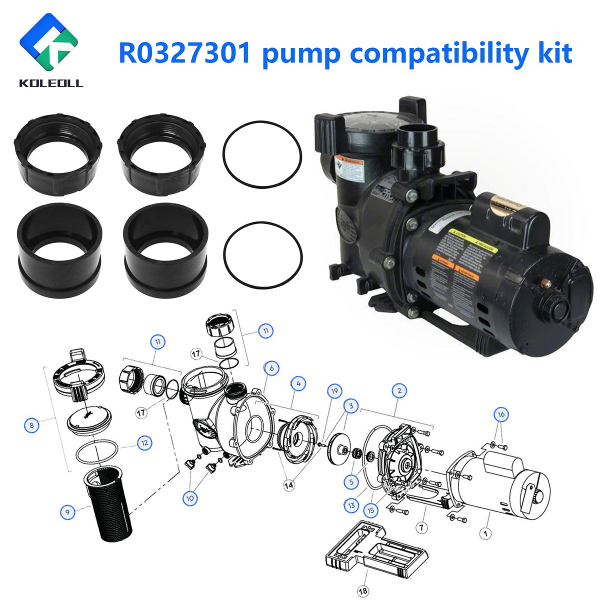 KOLEOLL R0327301 installation view shows secure, removable connections on FloPro pumps.