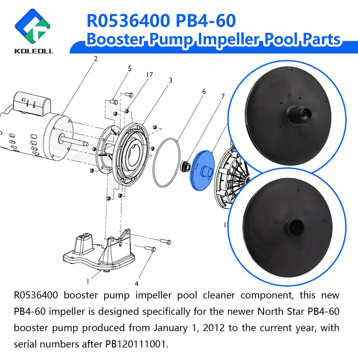 KOLEOLL R0536400 impeller — installation view emphasizes straightforward swap without modifications.
