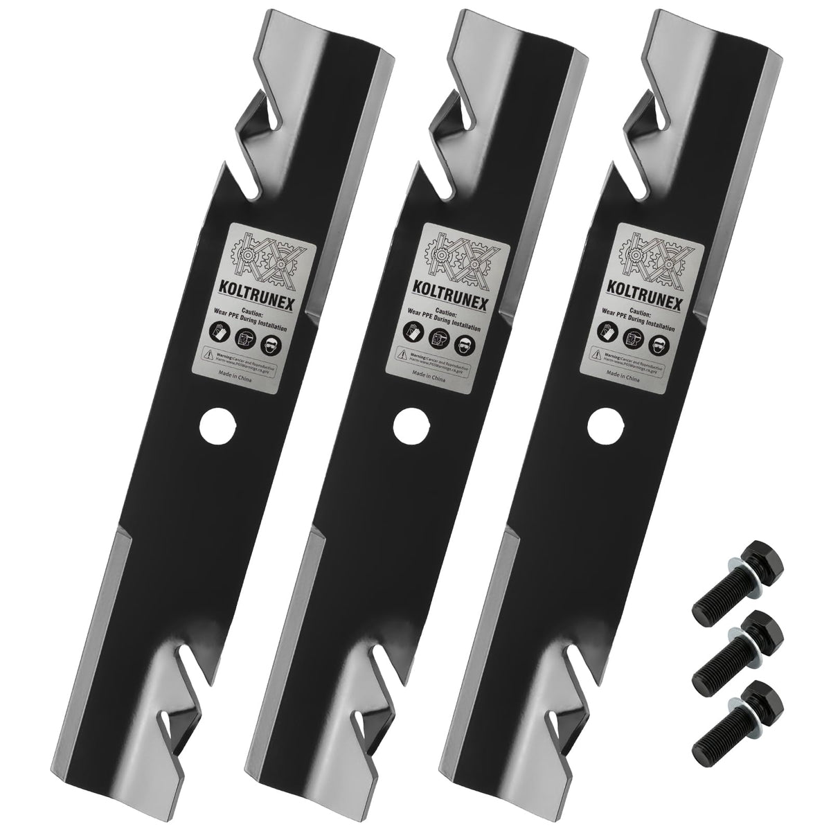 KOLTRUNEX High Lift Blades on a 42-inch deck, front view.