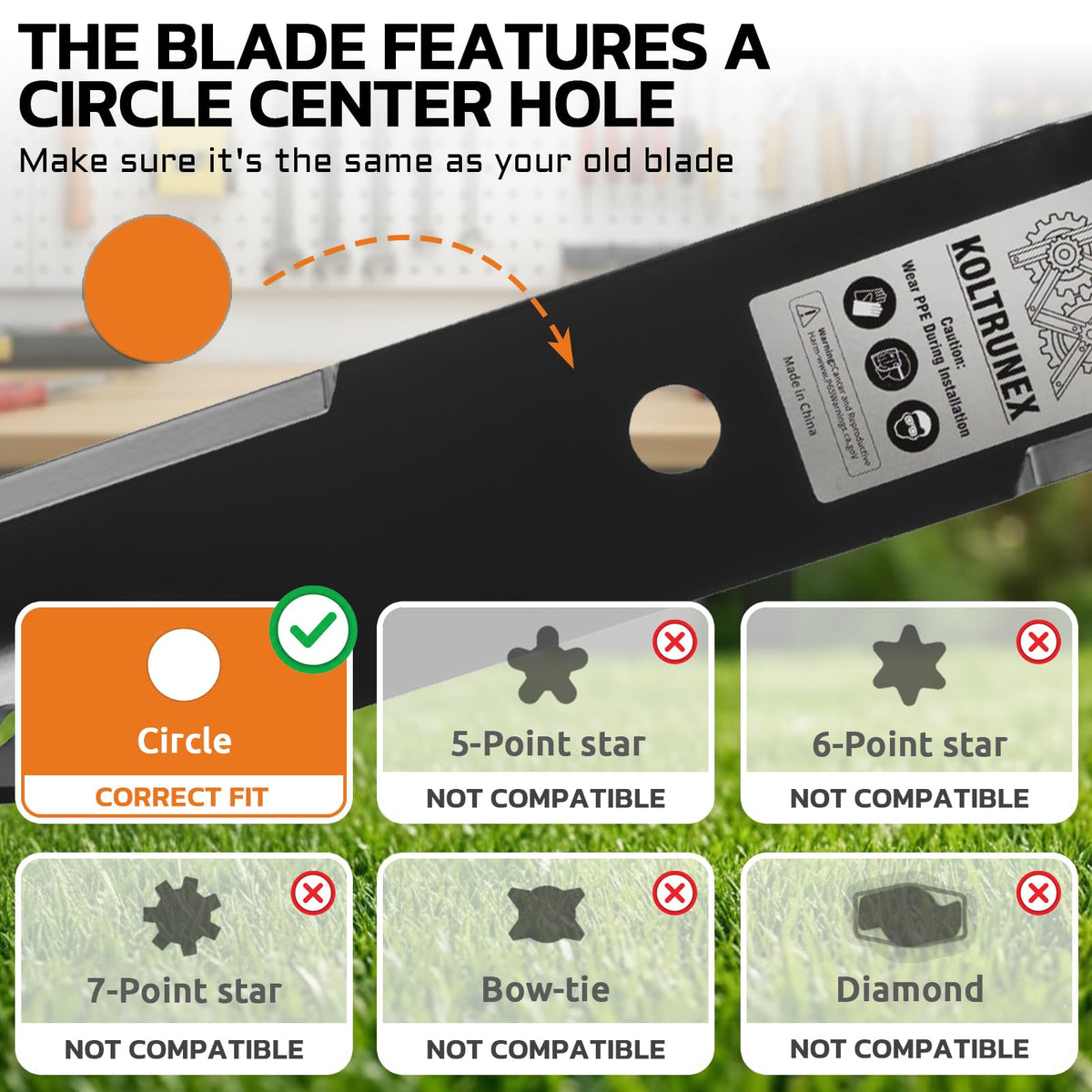 KOLTRUNEX high lift blades for efficient cutting in tall grass.