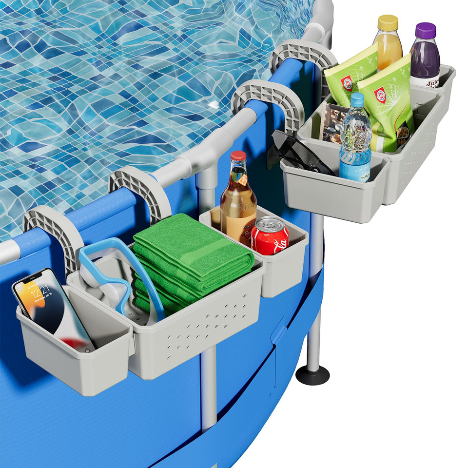 Kompoll poolside storage basket 2-pack keeps towels and toys neatly organized.