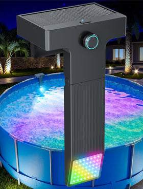 Kompoll solar pool light along metal frame edge for built-in glow