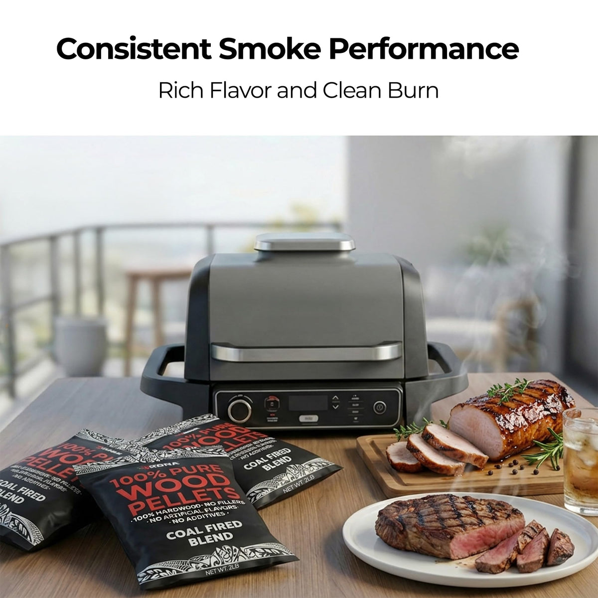 Kona coal-fired pellets smoke profile illustrating rich, bold aroma for grilling