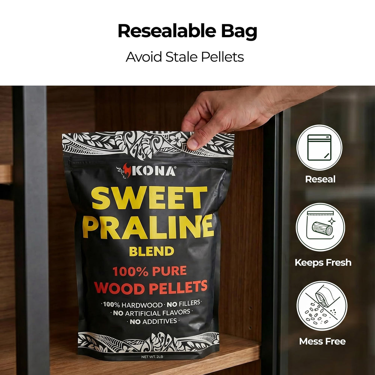 Premium hardwood blend in my grill for clean-burning smoke and low ash
