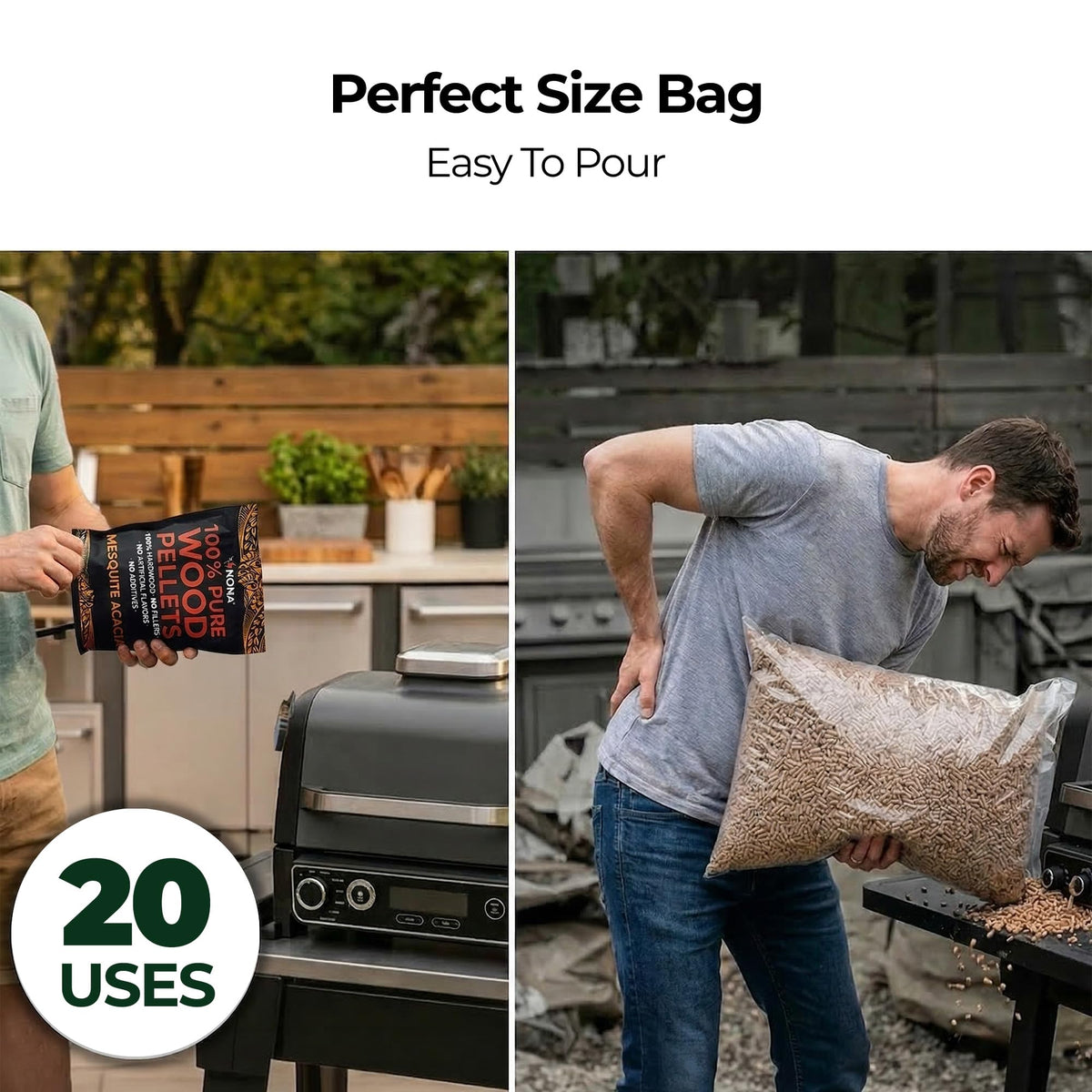 Kona hardwood pellets high BTU and low ash for easy clean-up
