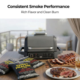Ninja Woodfire grill setup with Kona pellets delivering smoky praline aroma