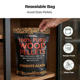 Kona pellets sprinkled on charcoal delivering clean burn and consistent smoke