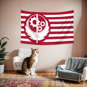 Konern Brotherhood of Steel flag banner showcases durable material for display.