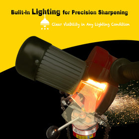 KonKell 230W sharpener shows dual grinding wheels for versatile sharpening.