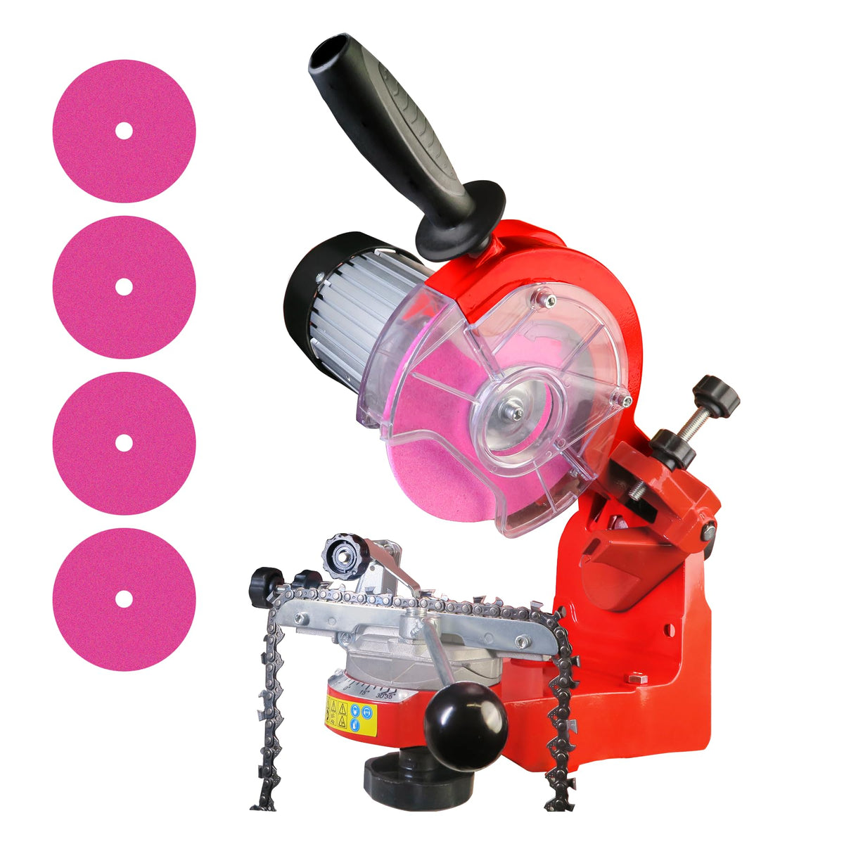 KonKell 230W electric chainsaw sharpener front view showing compact, durable design.