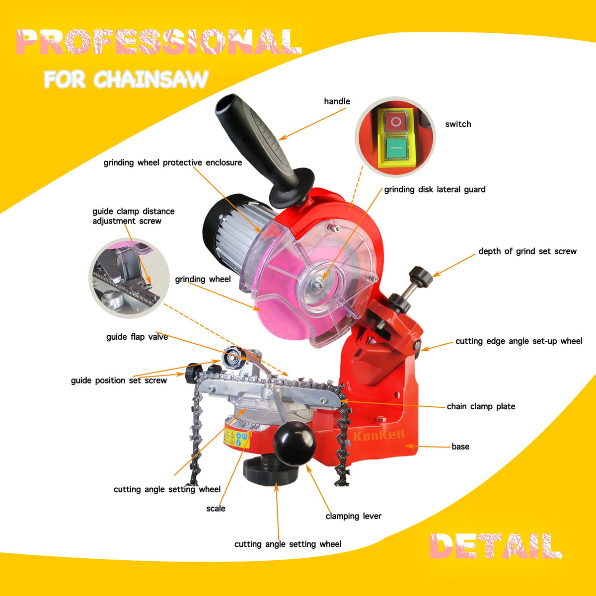 KonKell 230W in professional setting shows on-site sharpener use.