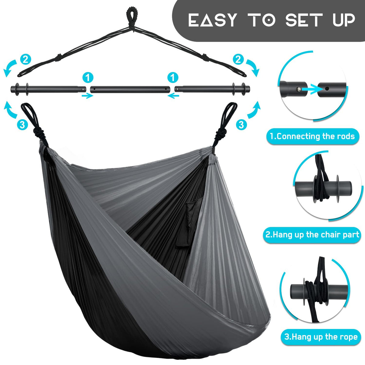 Konosnd swing chair features a side pocket for essentials.
