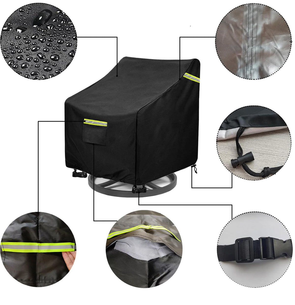KONWLANG adjustable buckle and elastic drawstring secure the chair cover during windy days
