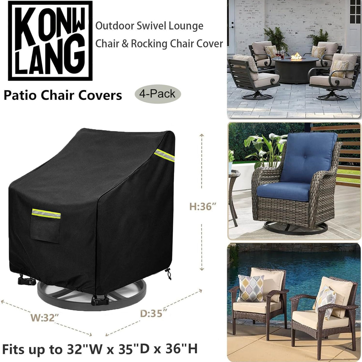KONWLANG heavy-duty 600D Oxford fabric chair cover guarding against UV and tearing