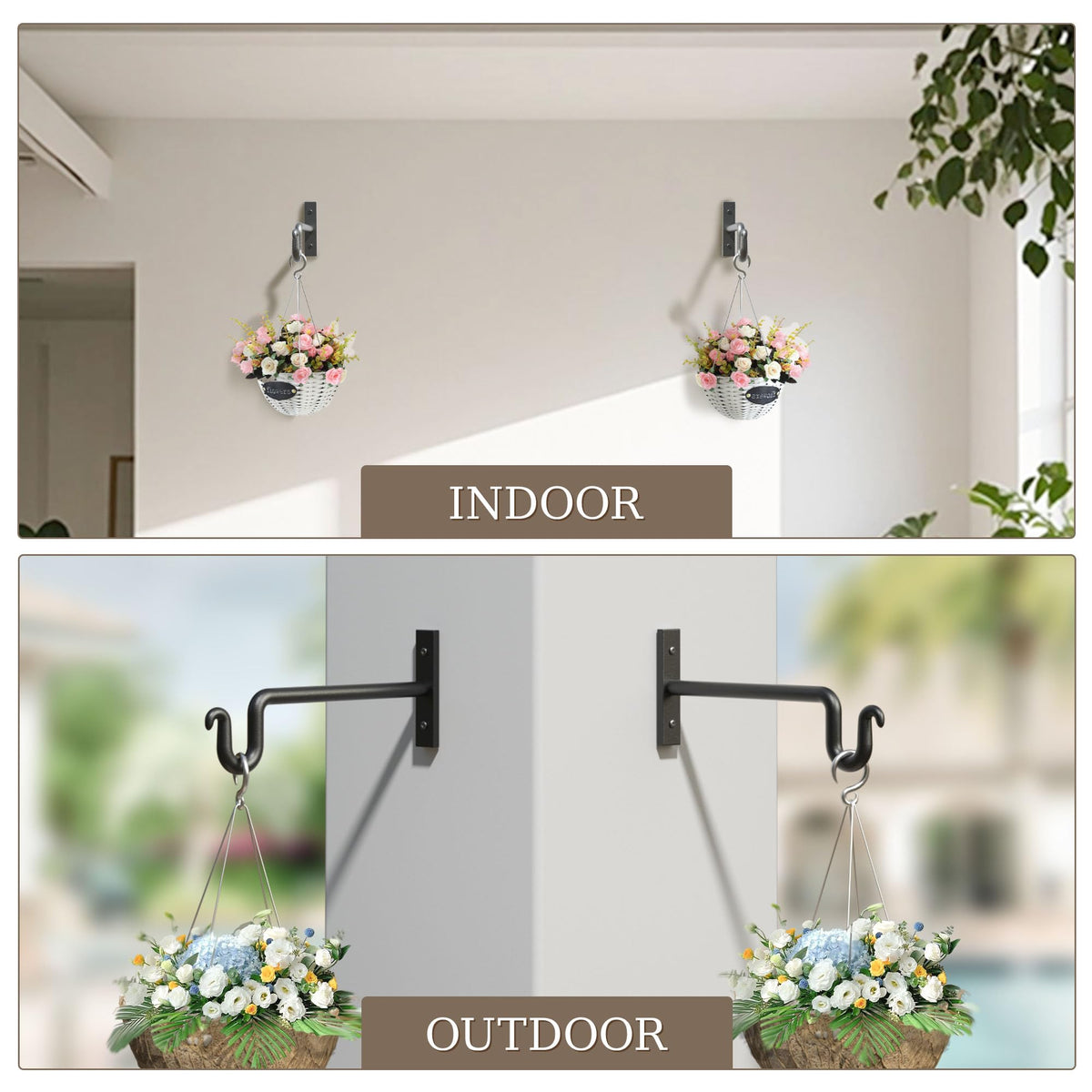 KOOKASHOP metal plant hanger wall bracket for versatile indoor/outdoor use.