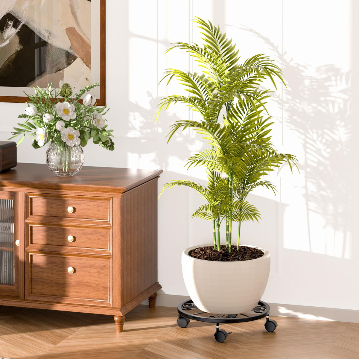 KOOKASHOP plant caddy side view showing smooth mobility