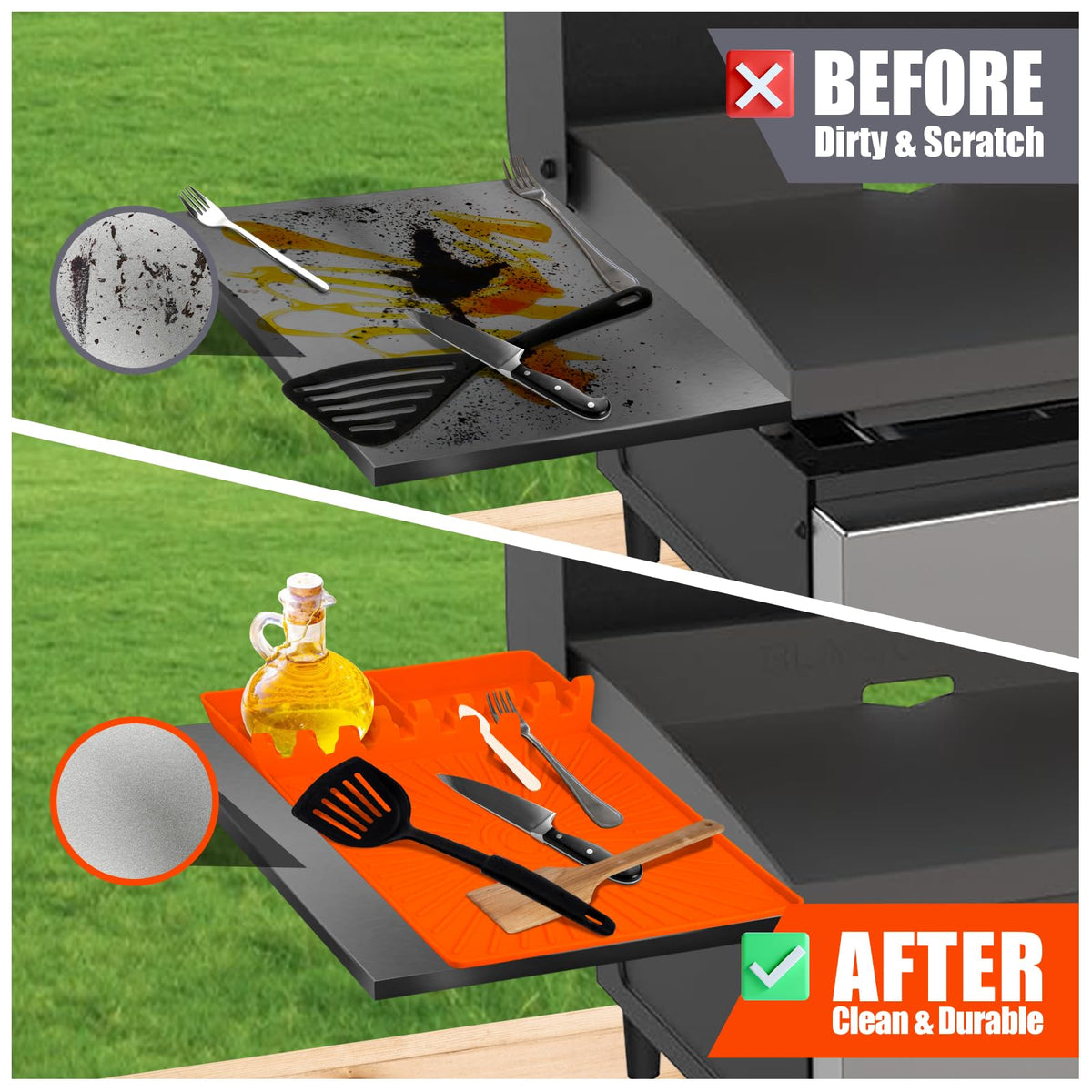 Koolstuffs silicone mat non slip texture prevents sliding near the grill