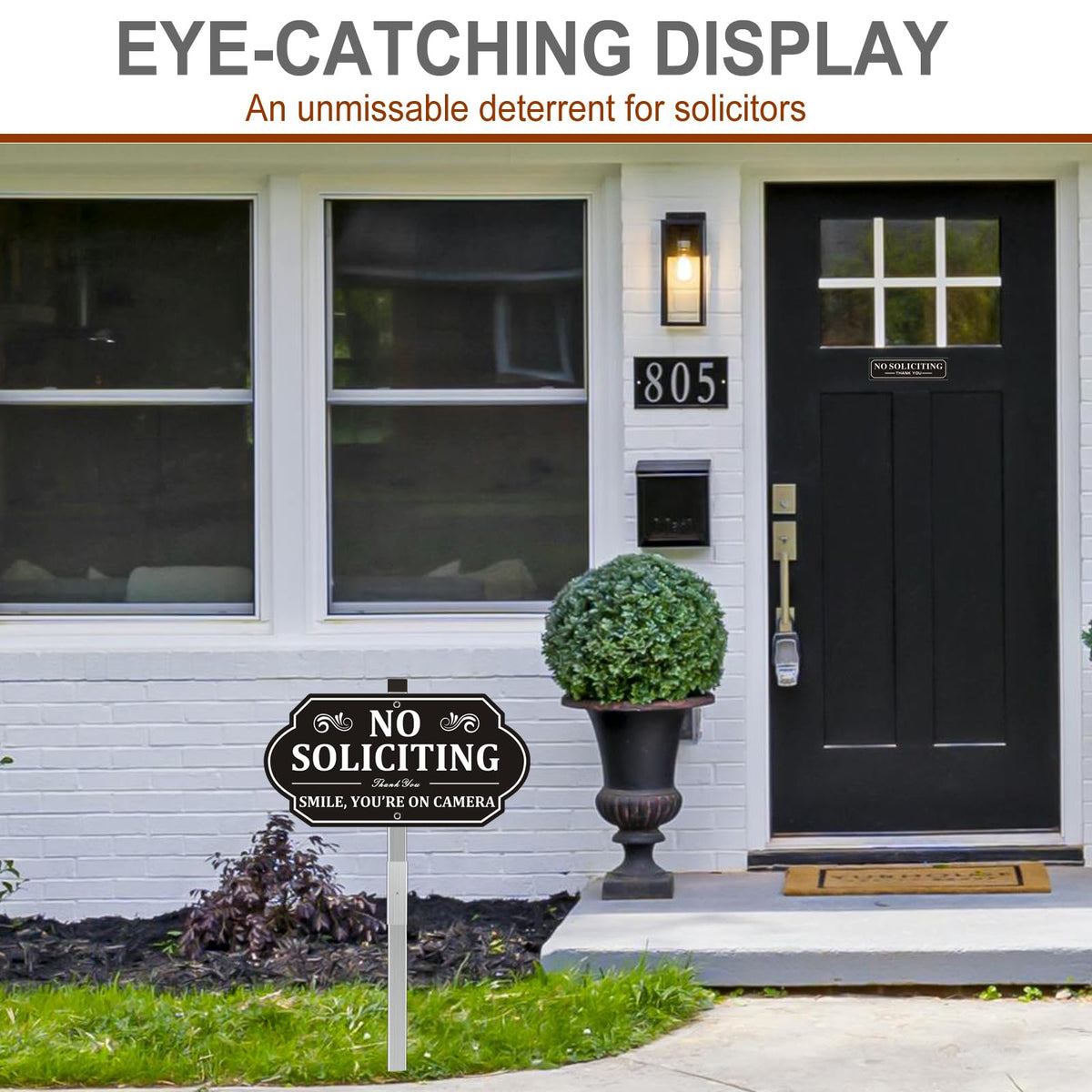 KooMate dual-sign security message no soliciting and camera notice