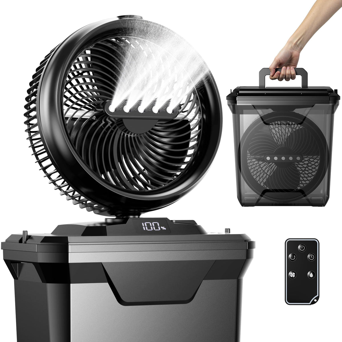 Koonie misting fan with 11L tank for extended outdoor cooling during camping
