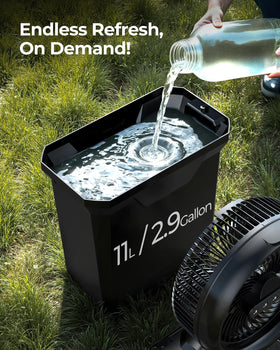 Koonie misting fan with four speeds for customizable comfort