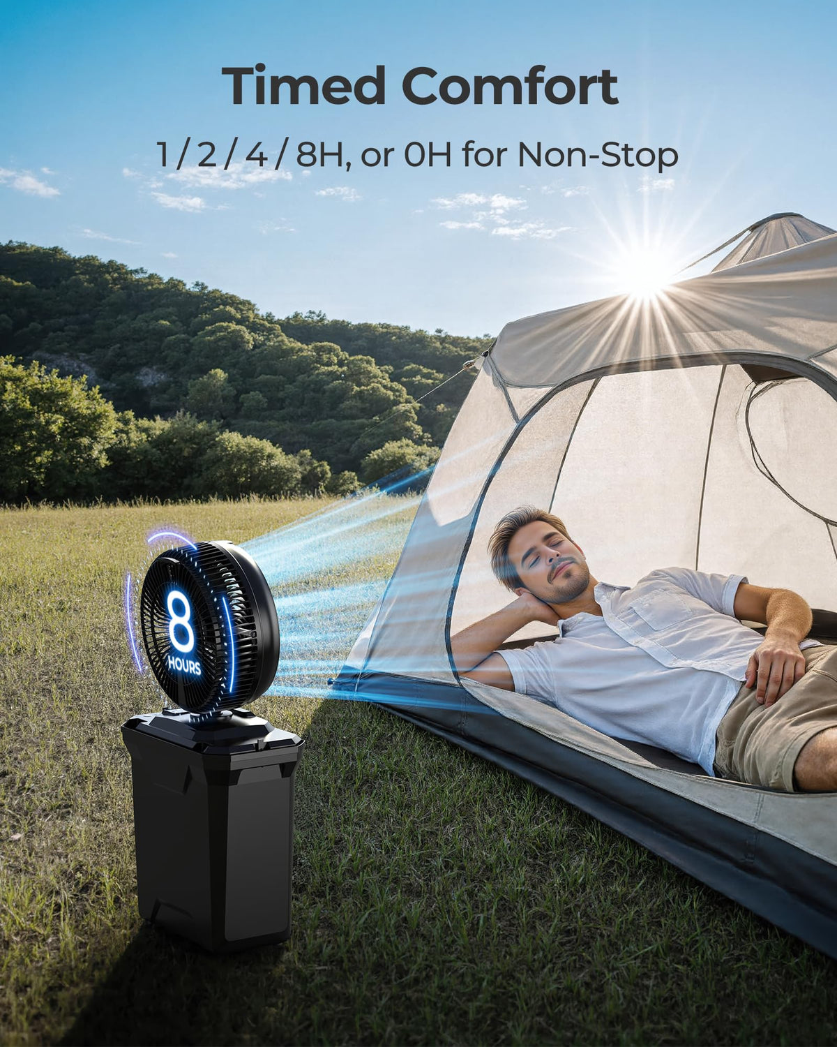 Koonie misting fan LED display and remote control for easy tweaks