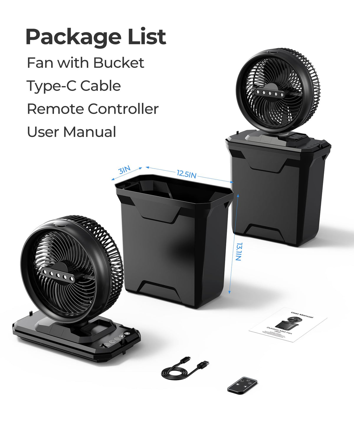 Koonie misting fan built-in carry handle for easy transport outdoors