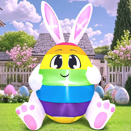 KOOY 5ft Easter bunny inflatable with ears and LED lights for eye-catching yard display