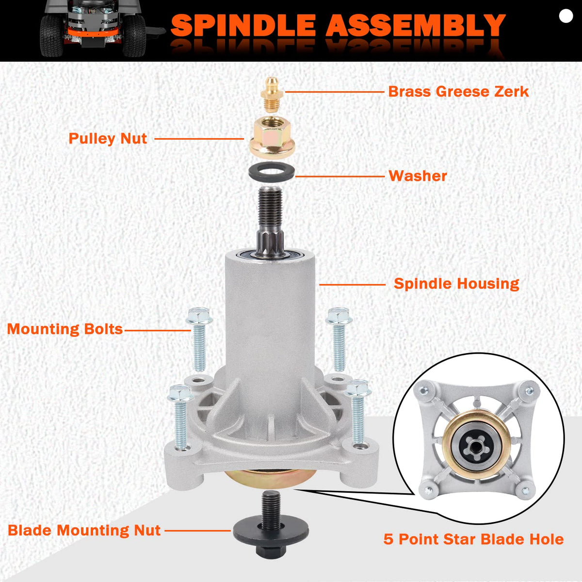 KOOTANS spindle assembly for Husqvarna 587819701 promotes smooth cutting and easy installation.