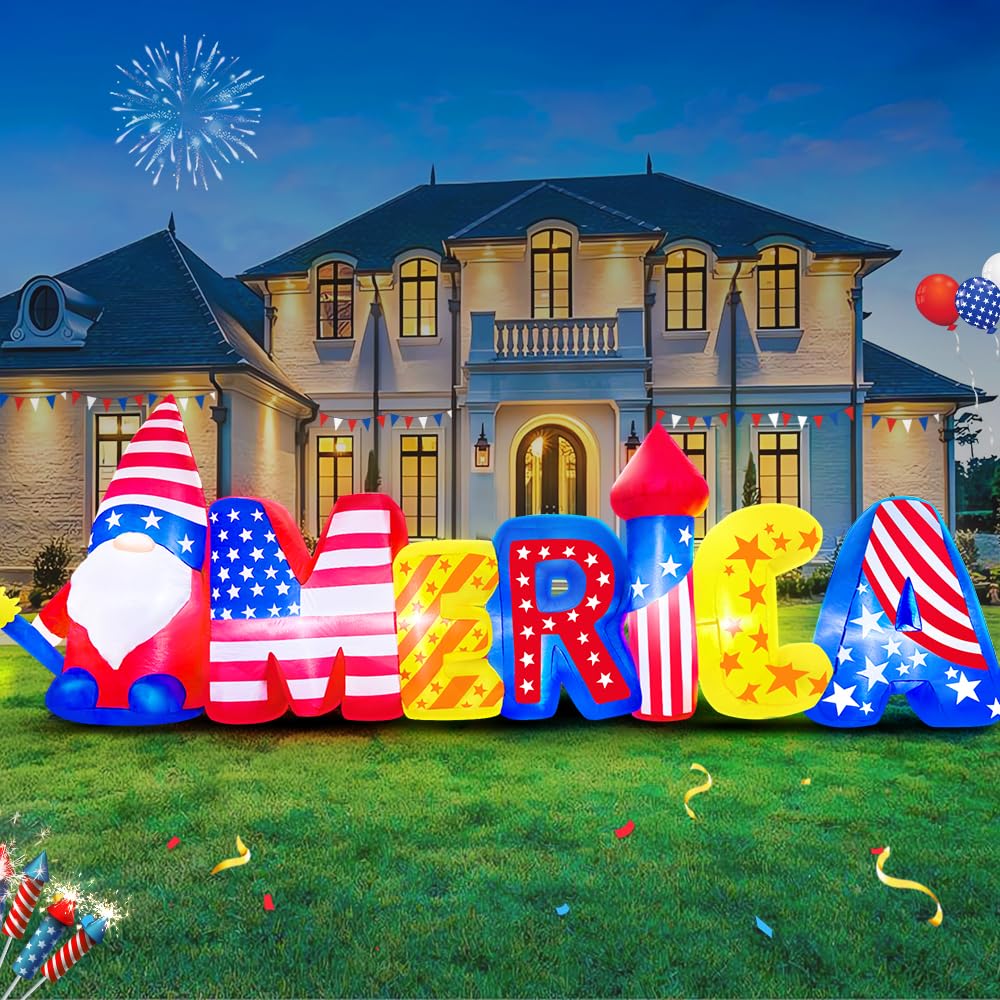 KOOY 10ft American fonts inflatable creates bold patriotic curb appeal for outdoor celebrations