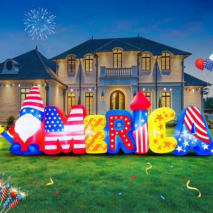 KOOY 10ft American fonts inflatable creates bold patriotic curb appeal for outdoor celebrations