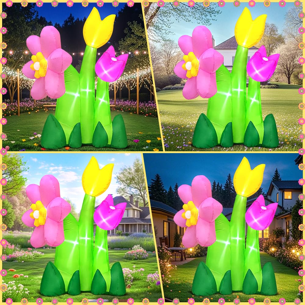 Kooy 210T polyester inflatable flowers with built-in LED lights for durability