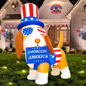KOOY 4FT patriotic inflatable puppy front view for festive outdoor display.