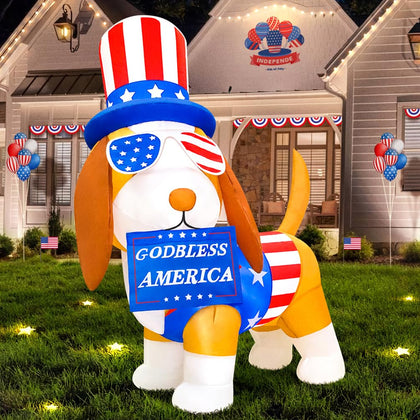 KOOY 4FT patriotic inflatable puppy front view for festive outdoor display.