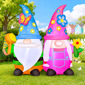 KOOY 4ft spring Easter inflatable gnomes decorating a yard with festive charm