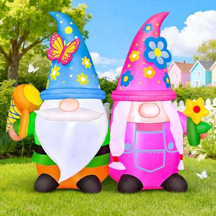 KOOY 4ft spring Easter inflatable gnomes decorating a yard with festive charm