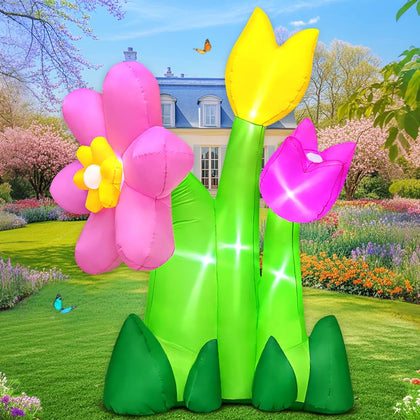 Kooy 6ft spring Easter inflatable flowers front view with colorful petals for outdoor decor