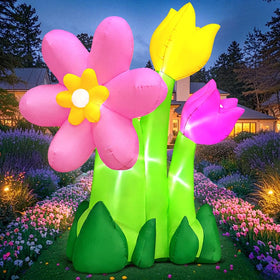 Kooy 6ft spring Easter inflatable flowers side view showing LED illumination