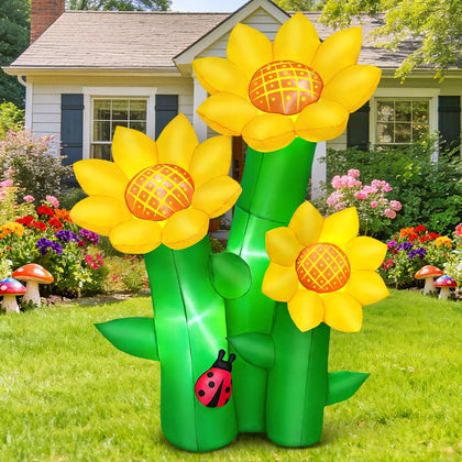 KOOY 6ft sunflowers inflatable with LED lights for eye-catching spring curb appeal.