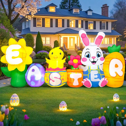 KOOY 8ft Easter Bunny Inflatable brightens your yard with festive charm.