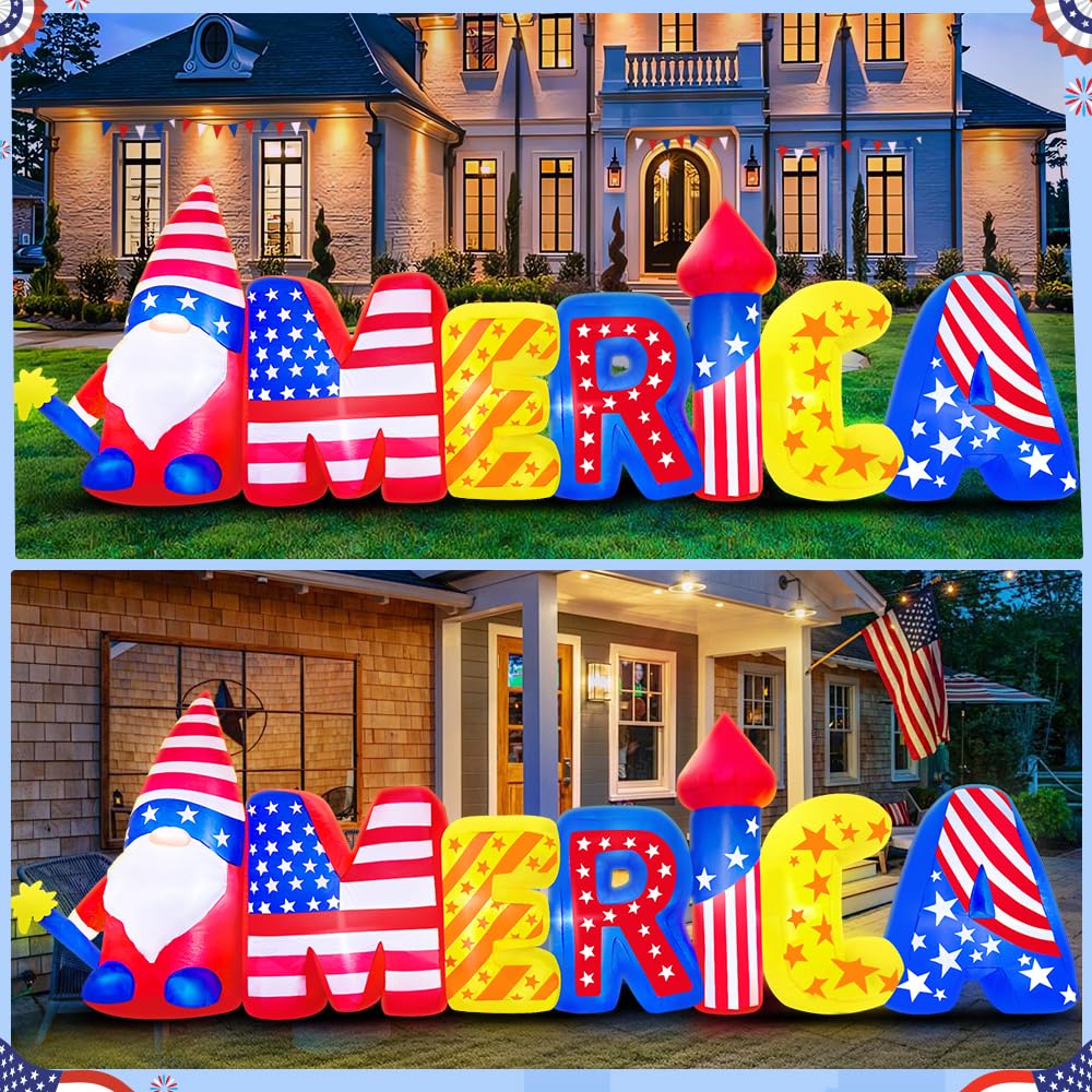 KOOY inflatable with bright LED lights illuminates yard for evening patriotism