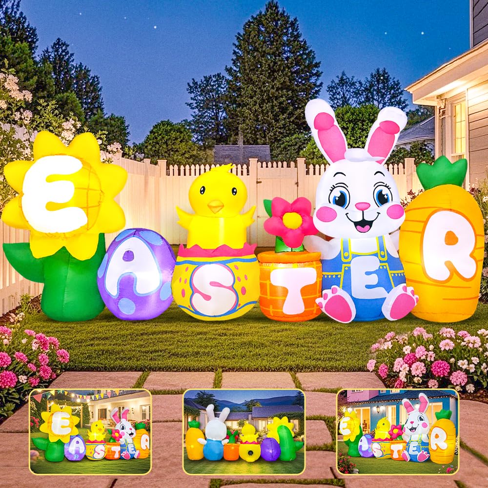 KOOY Easter Chick and Egg Inflatable highlights seasonal outdoor decor.