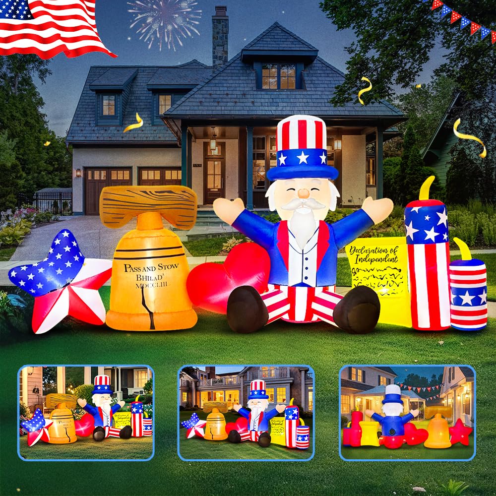 KOOY Fourth of July outdoor inflatable decor with LED lights for night visibility