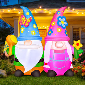 KOOY gnomes at dusk with LED glow enhancing outdoor display